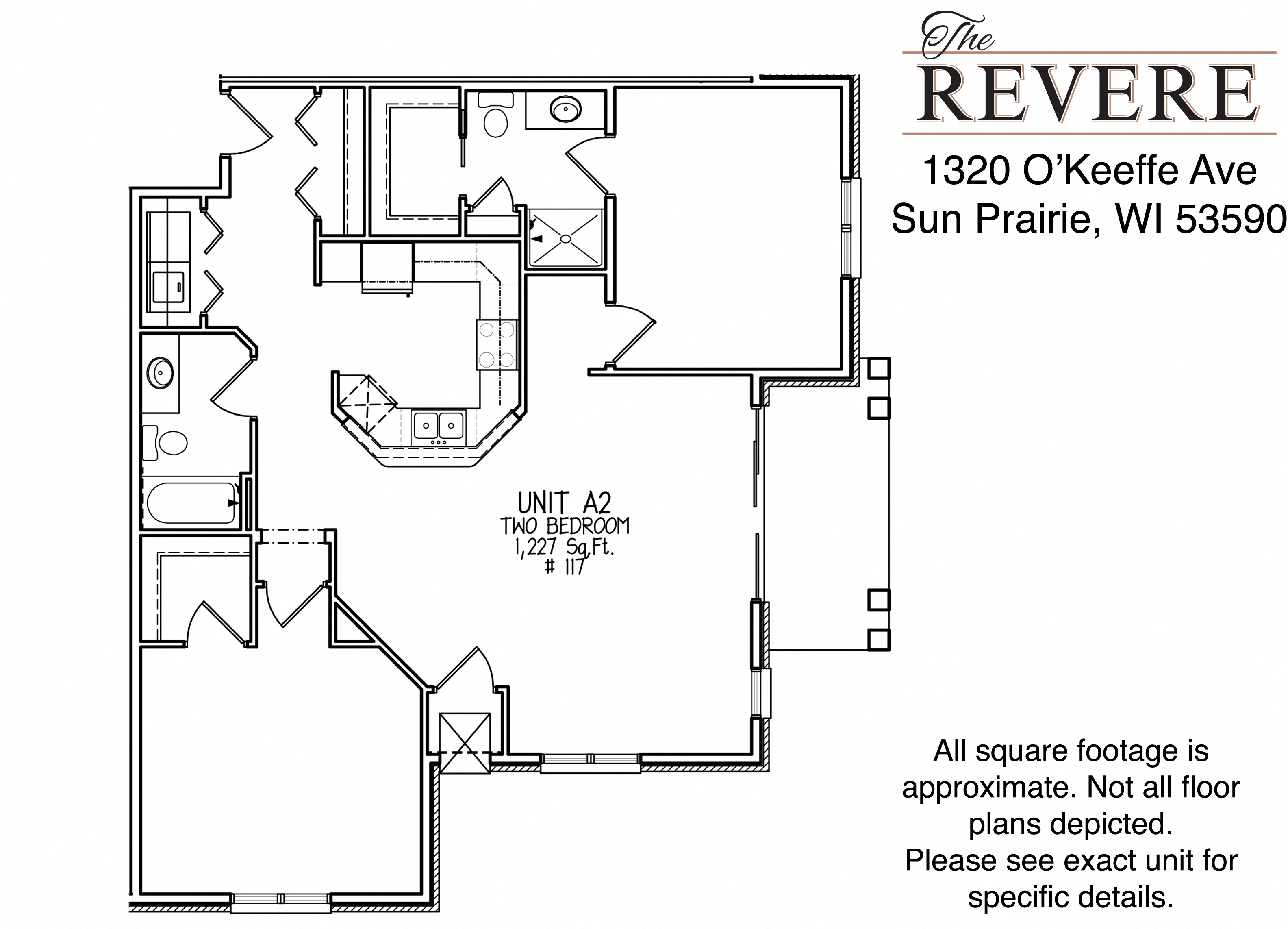 Floor plan for 2 beds, 2 baths, 1227 sqft